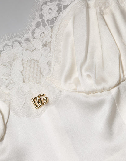 Vêtements de nuit en soie Dolce & Gabbana, dentelle blanche, logo DG.