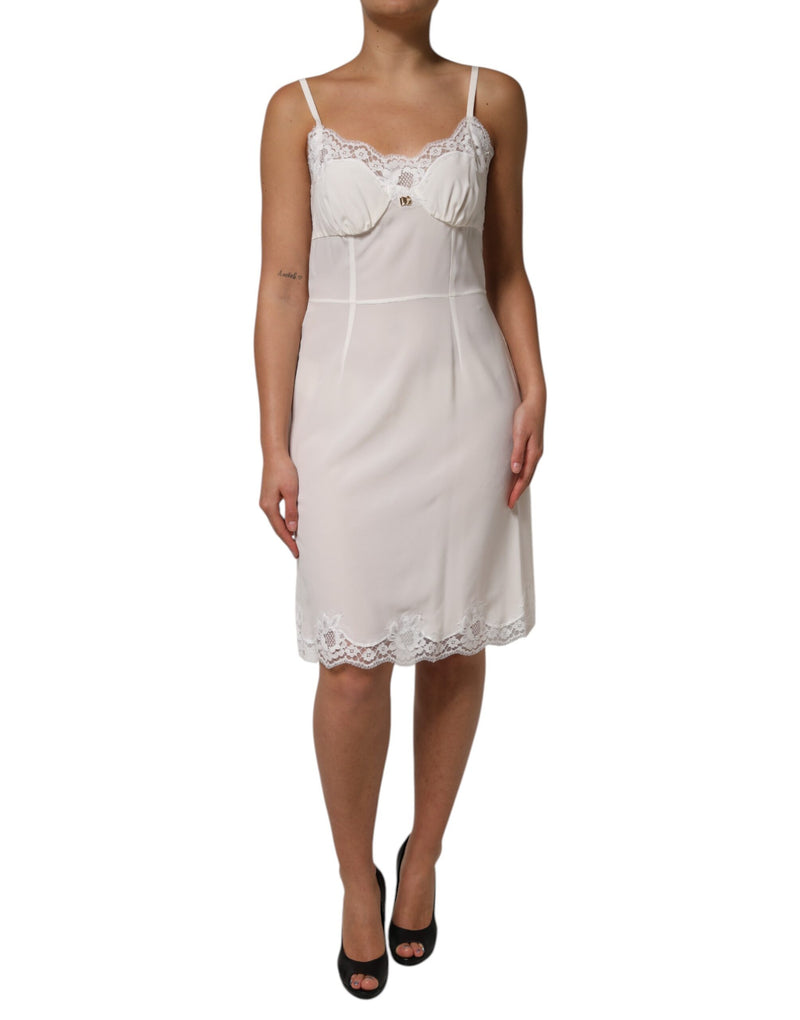 Robe en Soie Blanche en Dentelle avec Logo DG de Dolce & Gabbana