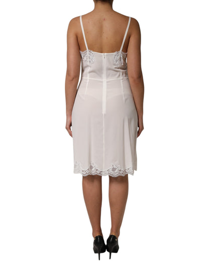 Vêtements de nuit Dolce & Gabbana : robe en soie blanche à dentelle dorée avec logo DG.