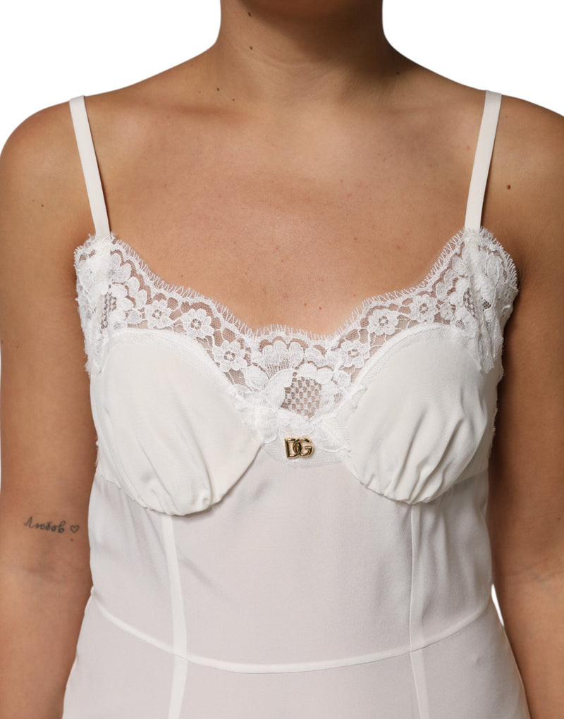 Robe en Soie Blanche en Dentelle avec Logo DG de Dolce & Gabbana