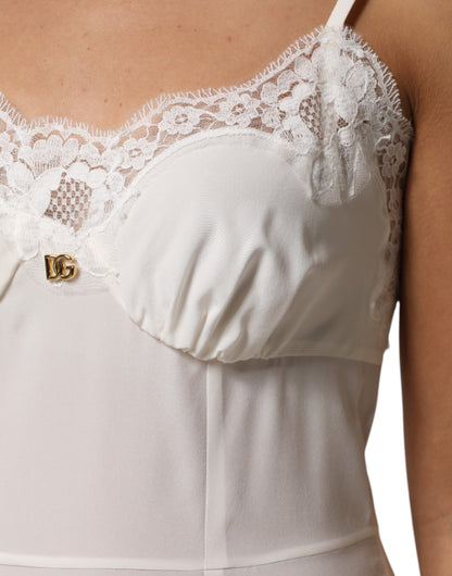 Vêtements de nuit Dolce & Gabbana : robe en soie blanche à dentelle dorée avec logo DG.