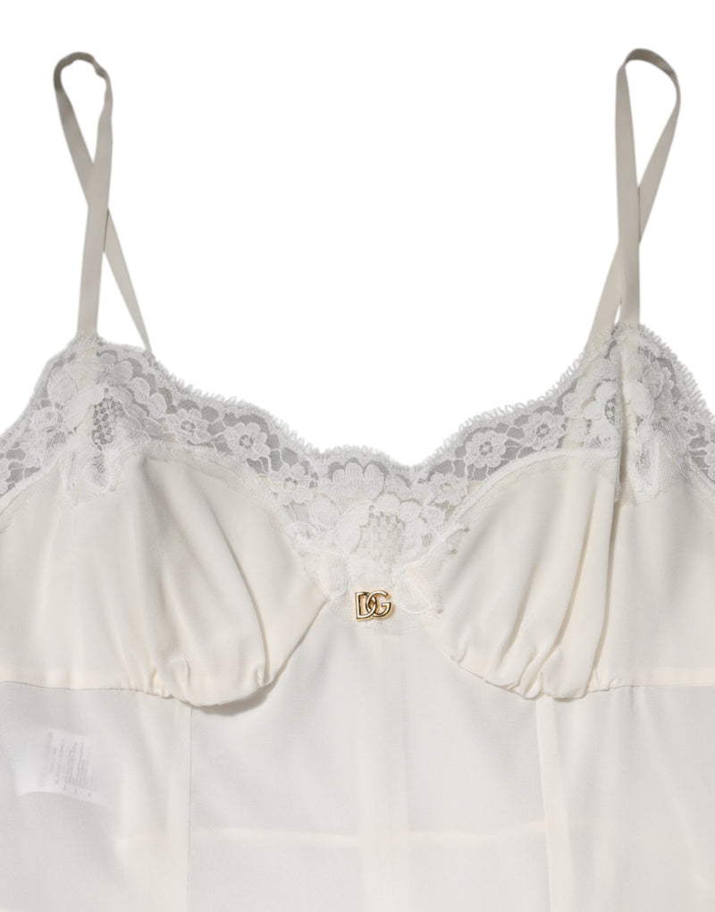 Robe en Soie Blanche en Dentelle avec Logo DG de Dolce & Gabbana