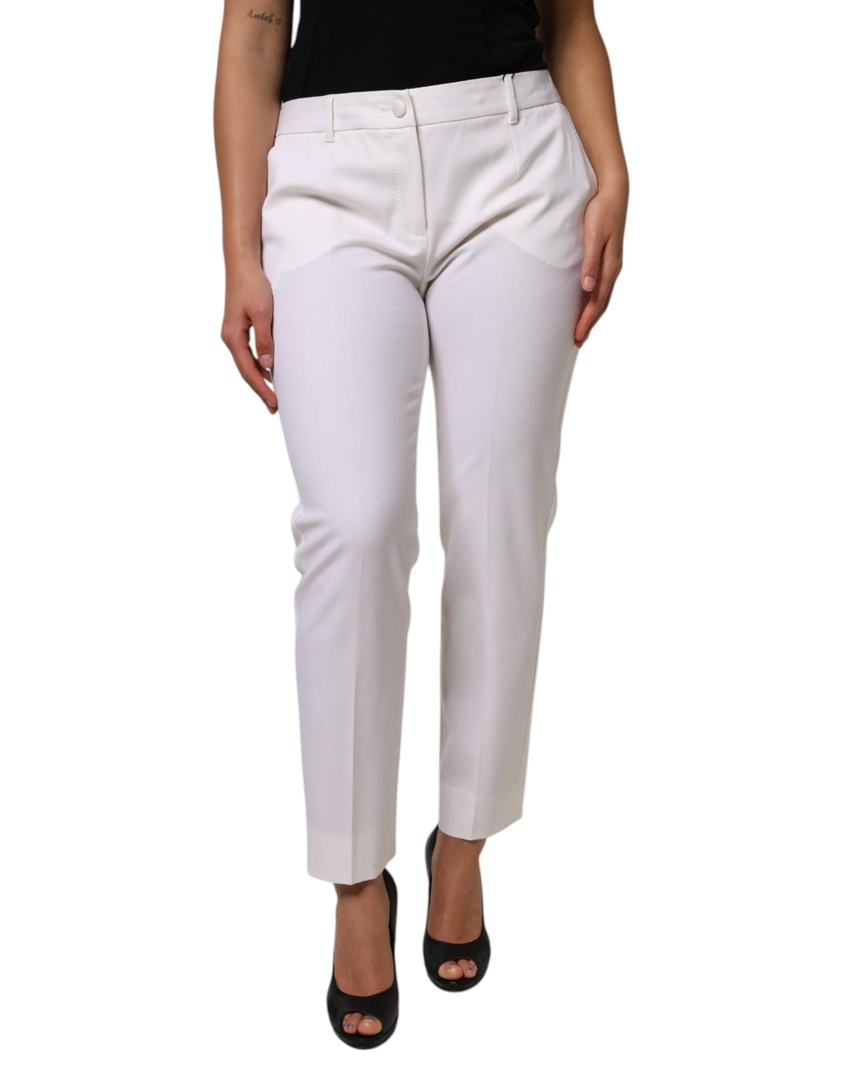 Dolce & Gabbana Pantalons Tapered Blanc en Laine pour Femme