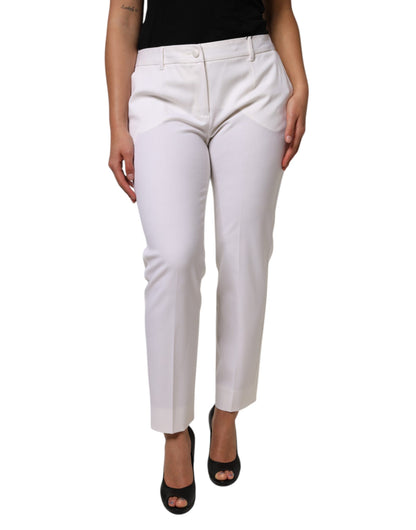 Dolce & Gabbana White Wool Mid Waist Tapered Pants