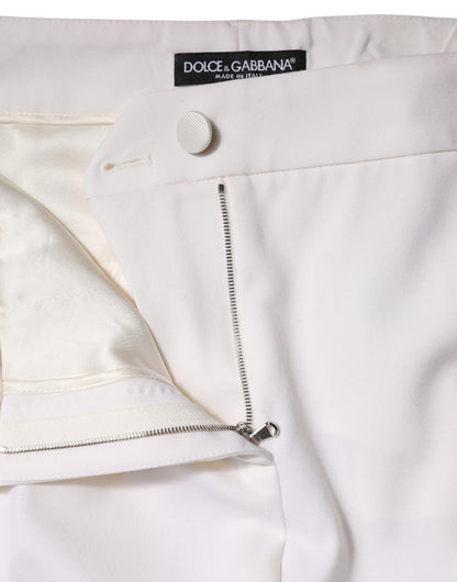 Dolce & Gabbana White Wool Mid Waist Tapered Pants