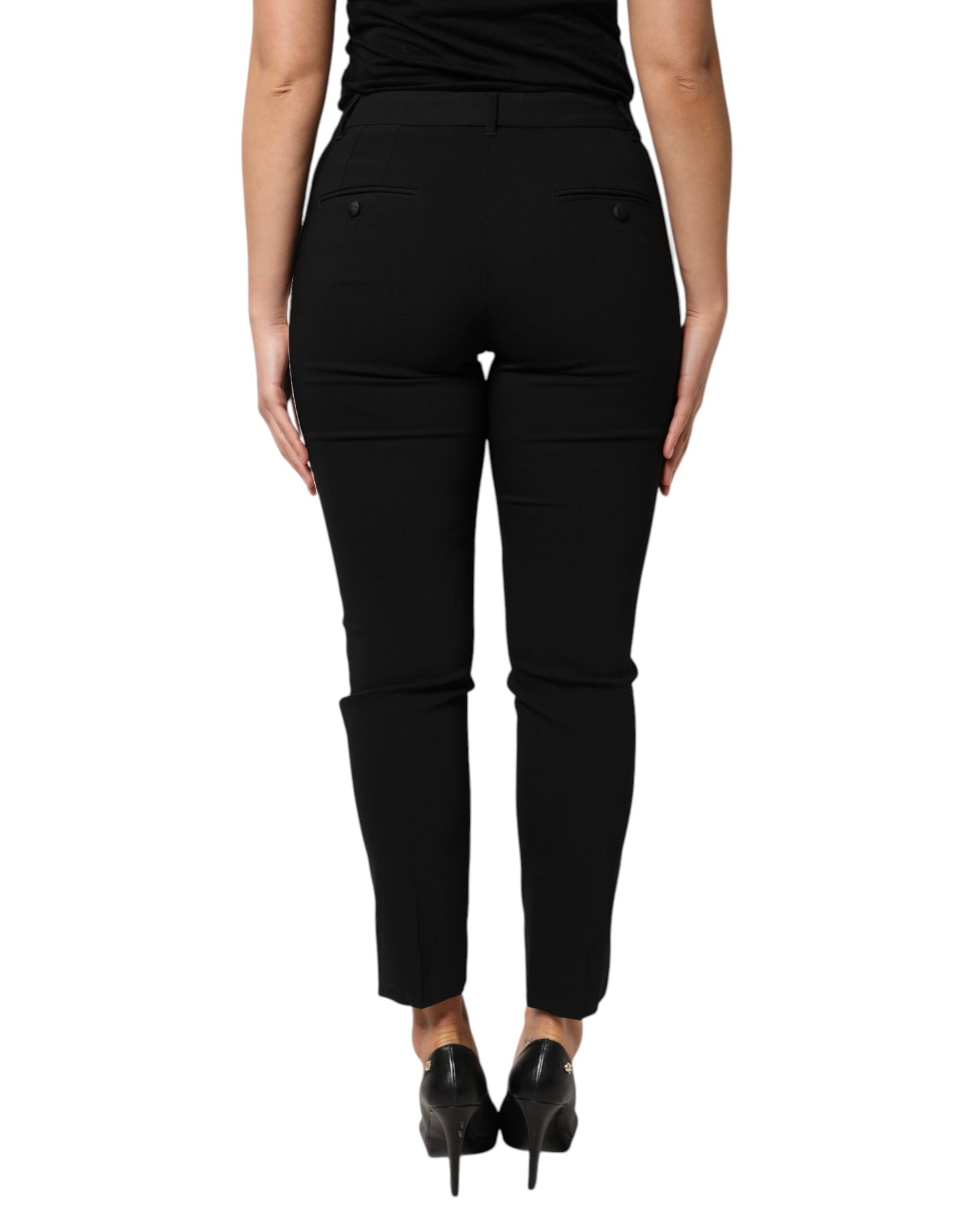 Dolce & Gabbana Black Wool High Waist Tapered Pants