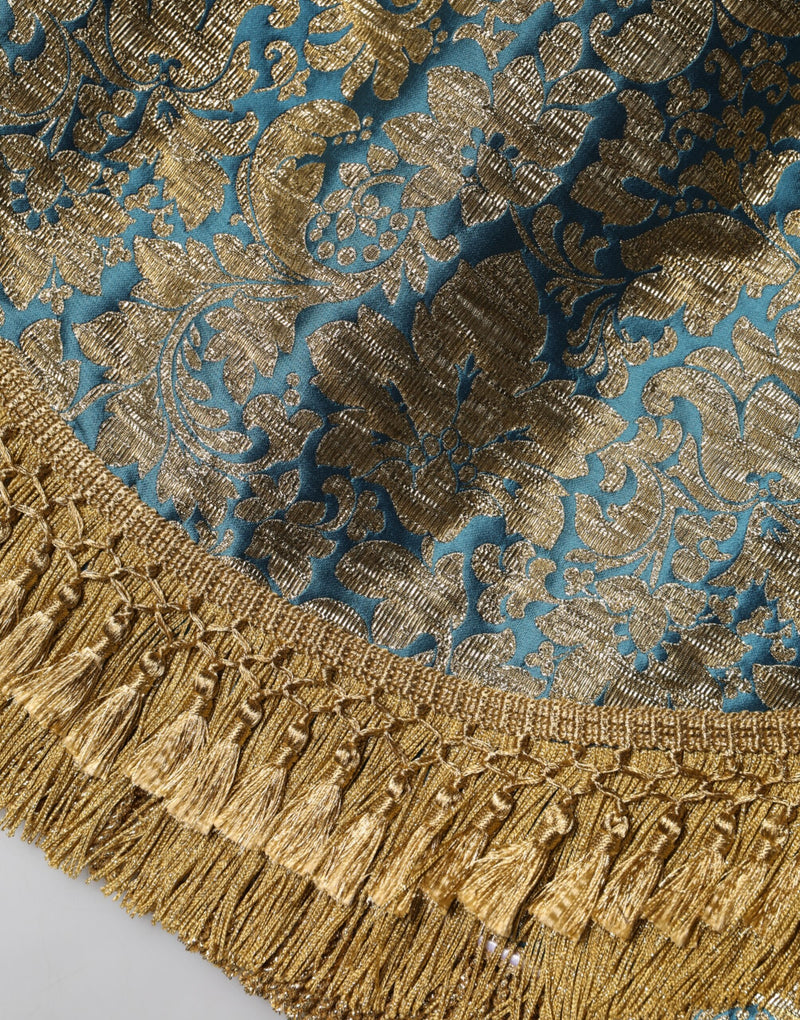 Dolce & Gabbana Jupe Mini Tissée Florale Bleue avec Franges