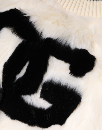 Pull en fausse fourrure blanc court à logo DG de Dolce & Gabbana