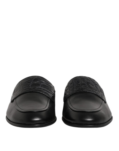 Dolce & Gabbana Black Calfskin Leather Slip On Loafers Shoes