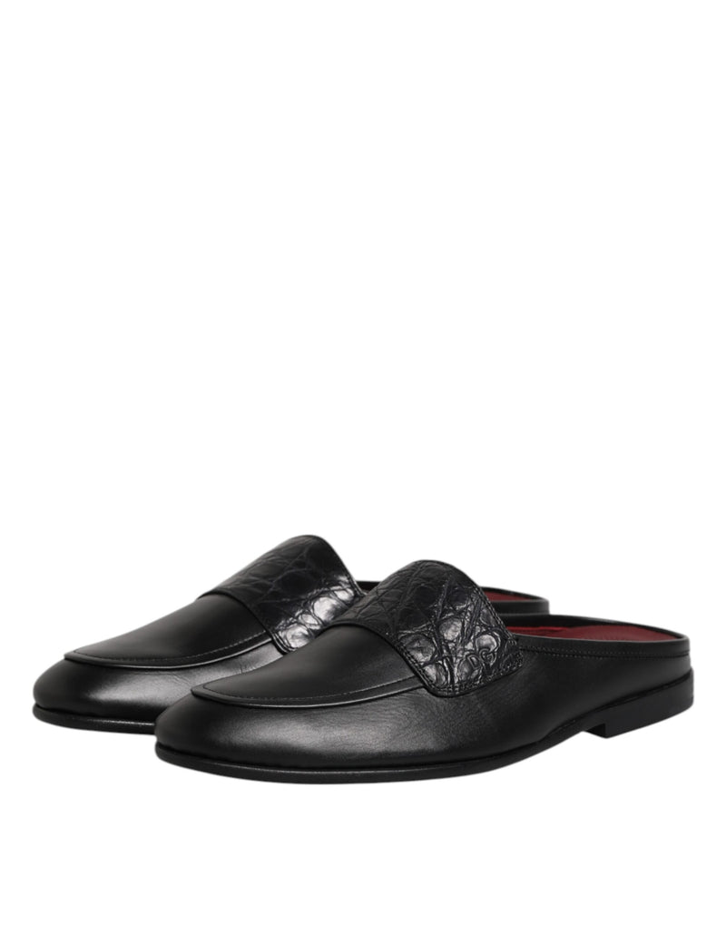 Dolce & Gabbana Black Calfskin Leather Slip-On Loafers