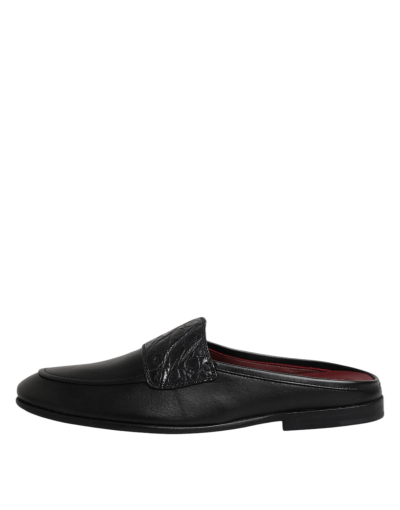 Dolce & Gabbana Black Calfskin Leather Slip-On Loafers