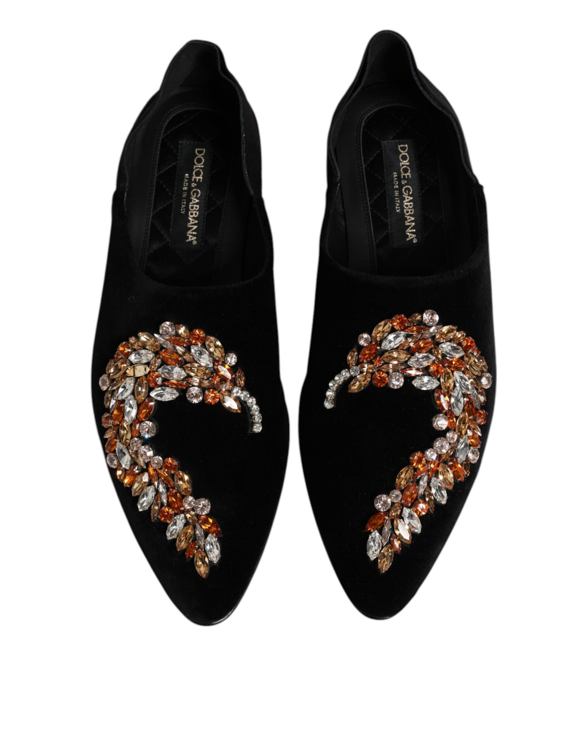 Dolce & Gabbana Black Velvet Embellished Loafer Slip-On Shoes