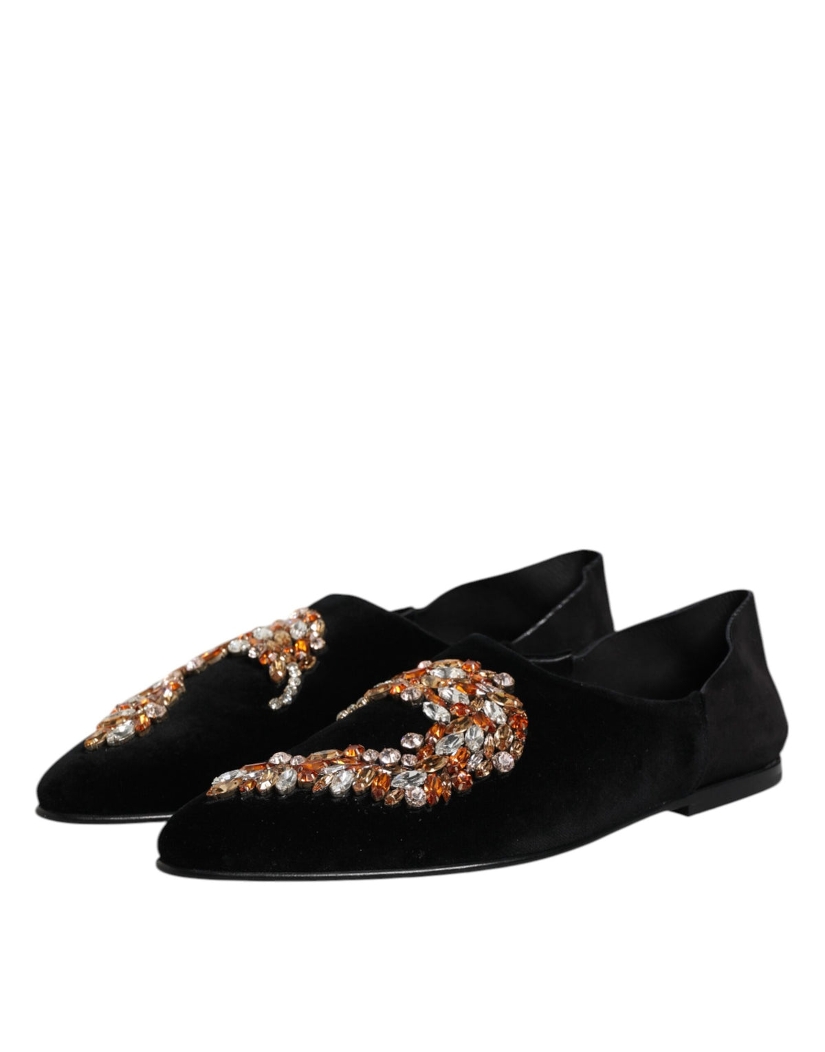 Dolce & Gabbana Black Velvet Embellished Loafer Slip-On Shoes