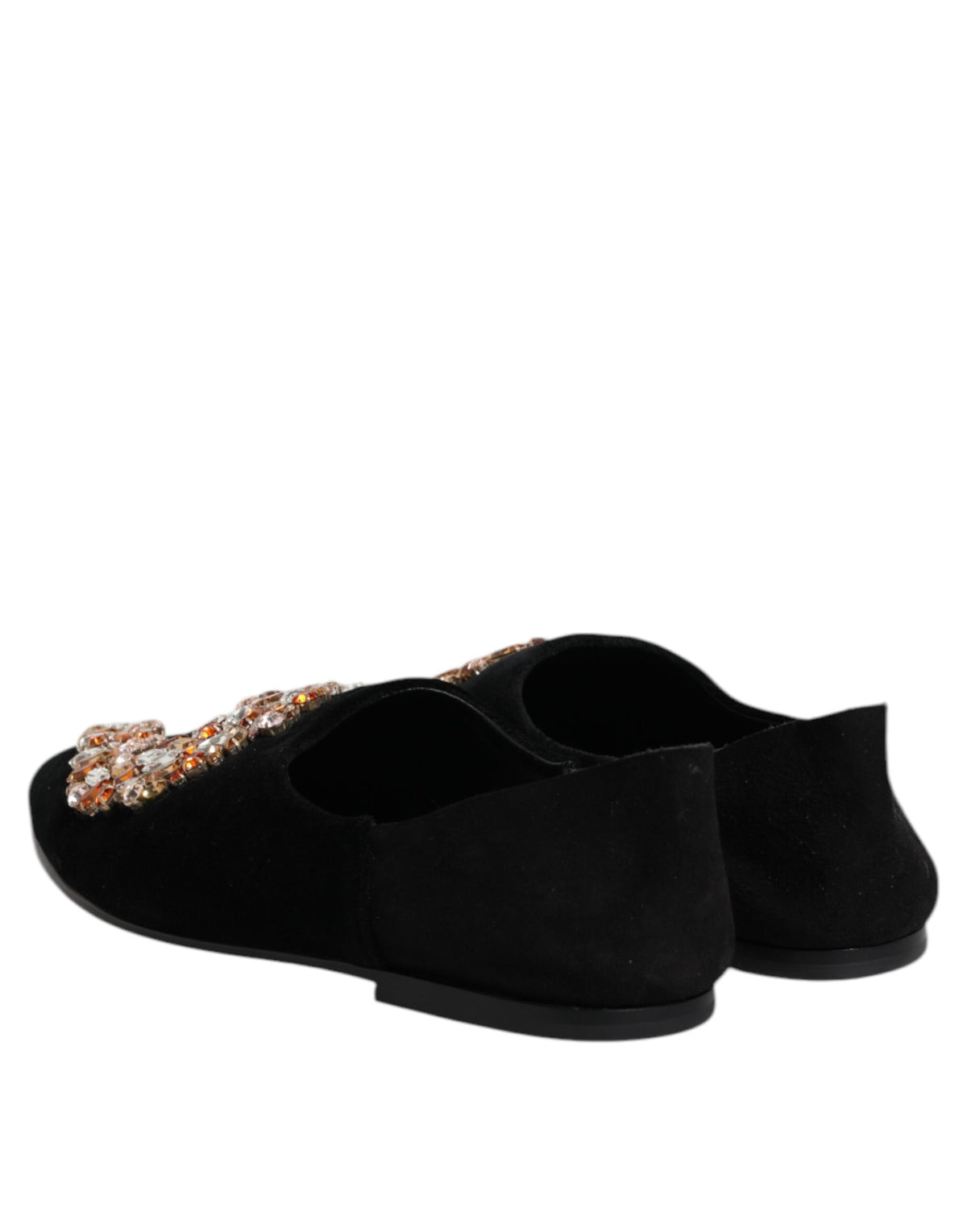 Dolce & Gabbana Black Velvet Embellished Loafer Slip-On Shoes