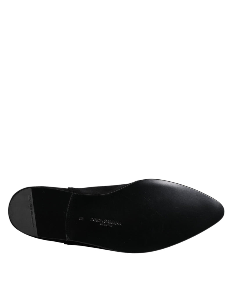 Dolce & Gabbana Black Velvet Embellished Loafer Slip-On Shoes