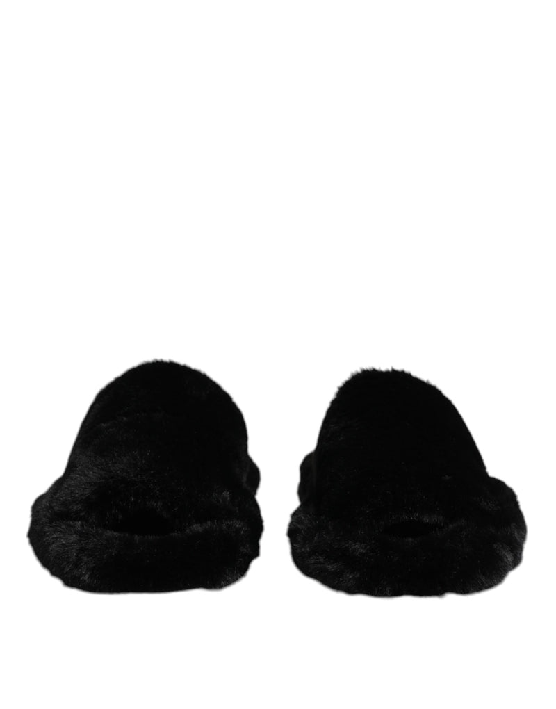 Dolce & Gabbana Black Velvet Slides - Luxury Footwear