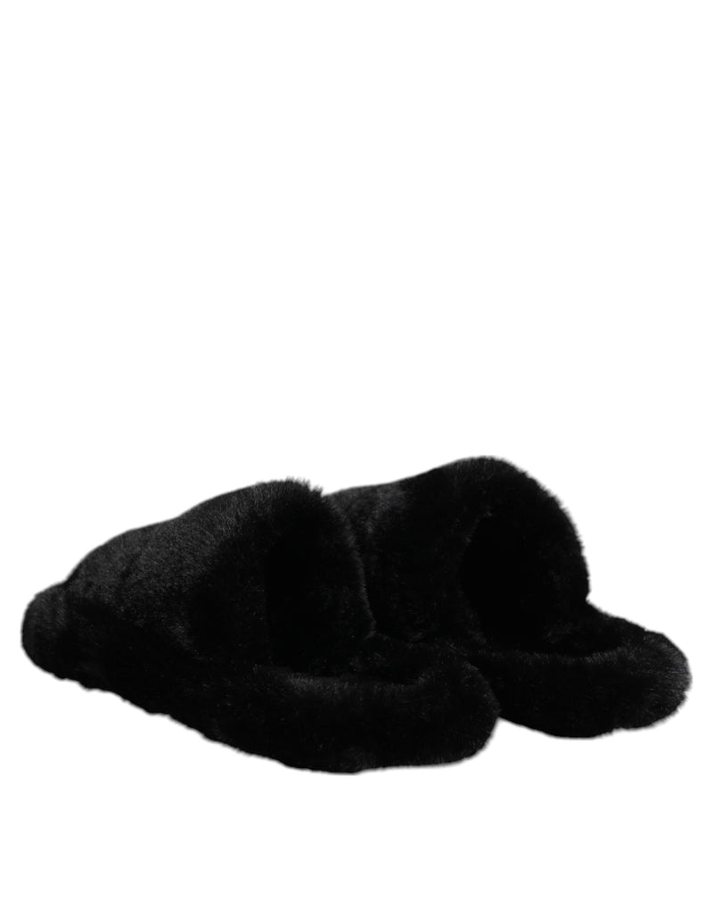 Dolce & Gabbana Black Velvet Slides - Luxury Footwear