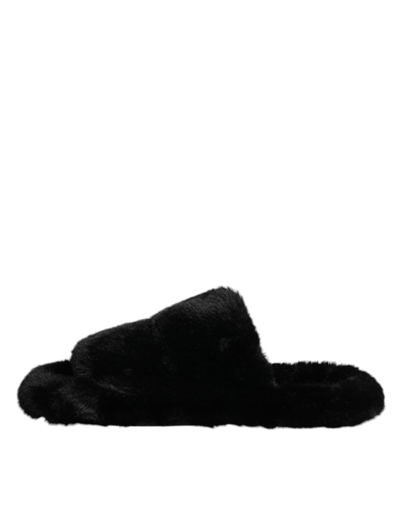 Dolce & Gabbana Black Velvet Slides - Luxury Footwear