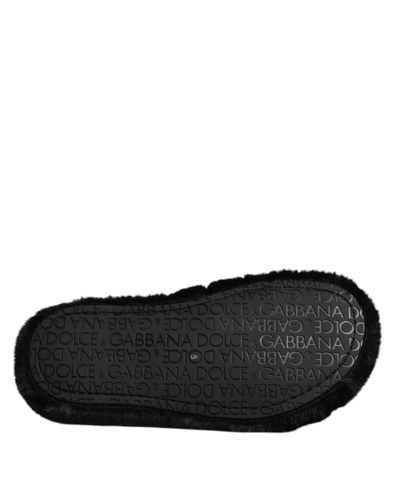 Dolce & Gabbana Black Velvet Slides - Luxury Footwear