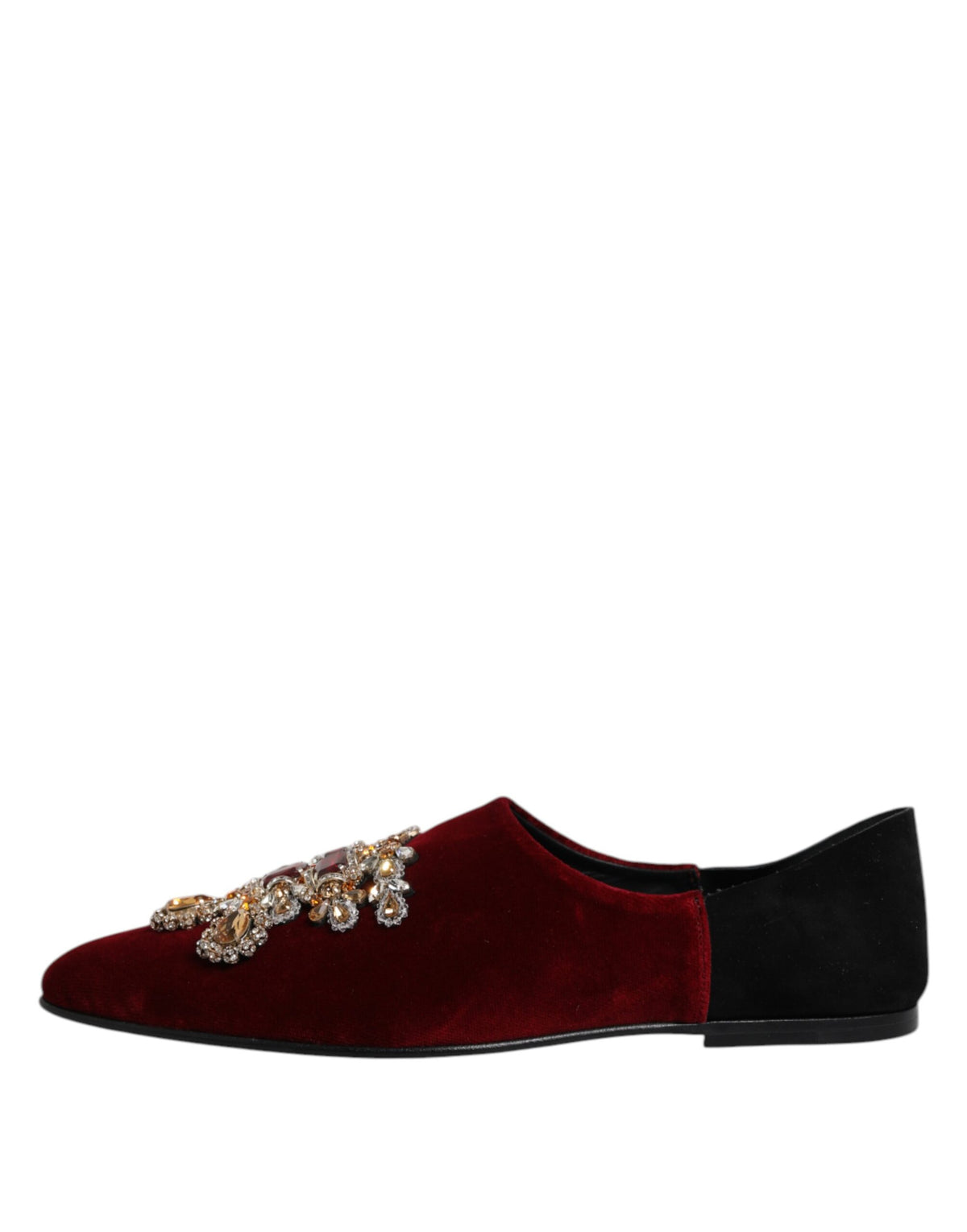 Dolce & Gabbana Black Red Velvet Embellished Slip-On Shoes