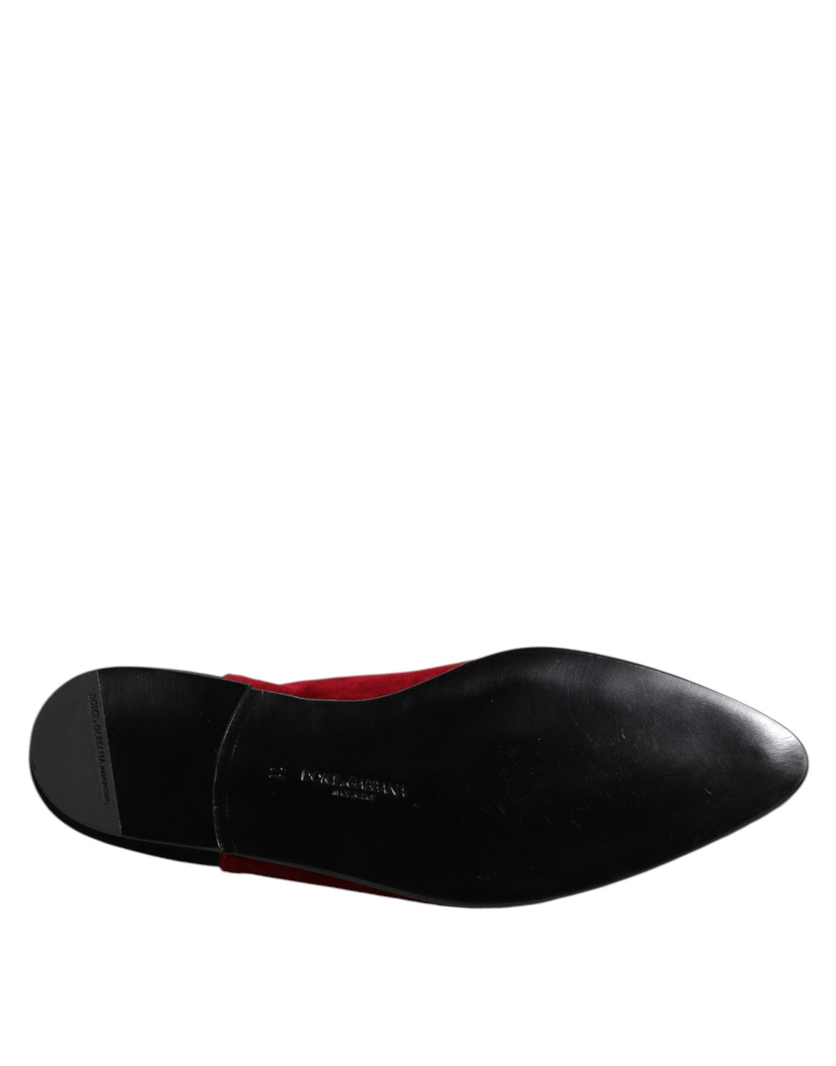 Dolce & Gabbana Black Red Velvet Embellished Slip-On Shoes