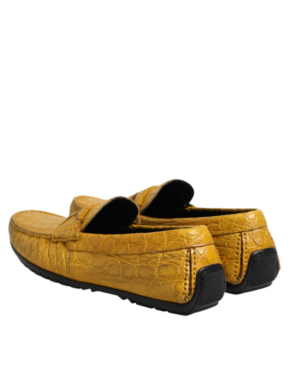 Dolce & Gabbana Yellow Exotic Leather Loafers Slip On Shoes
