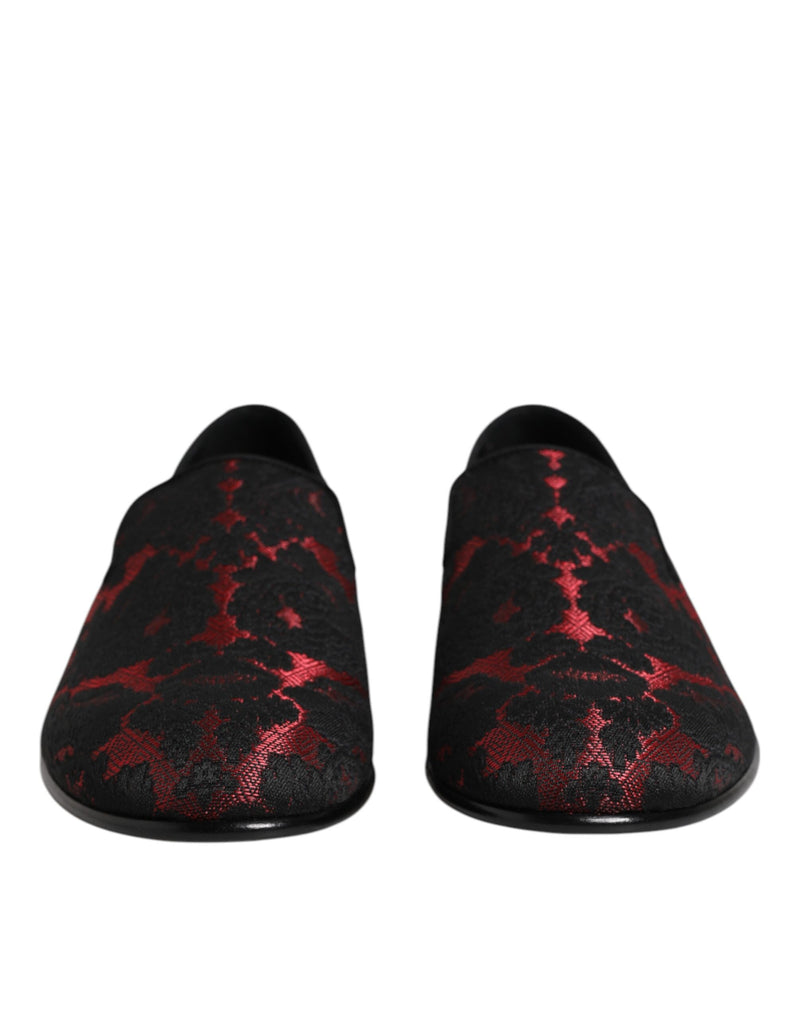 Dolce & Gabbana Red Black Jacquard Slip-On Loafers for Men
