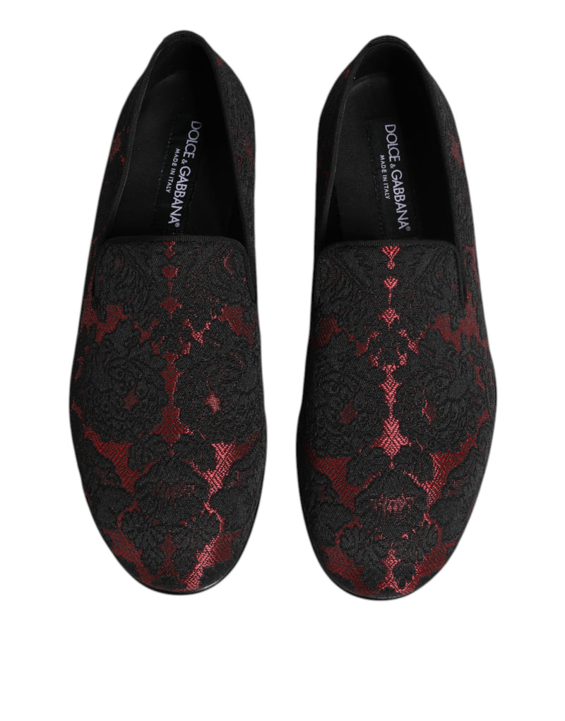 Dolce & Gabbana Red Black Jacquard Slip-On Loafers for Men