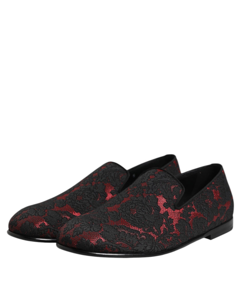 Dolce & Gabbana Red Black Jacquard Slip-On Loafers for Men