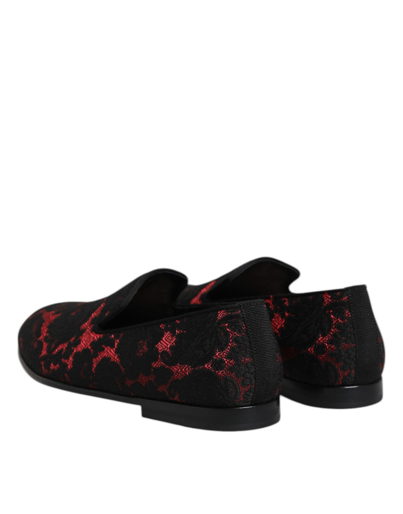 Dolce & Gabbana Red Black Jacquard Slip-On Loafers for Men
