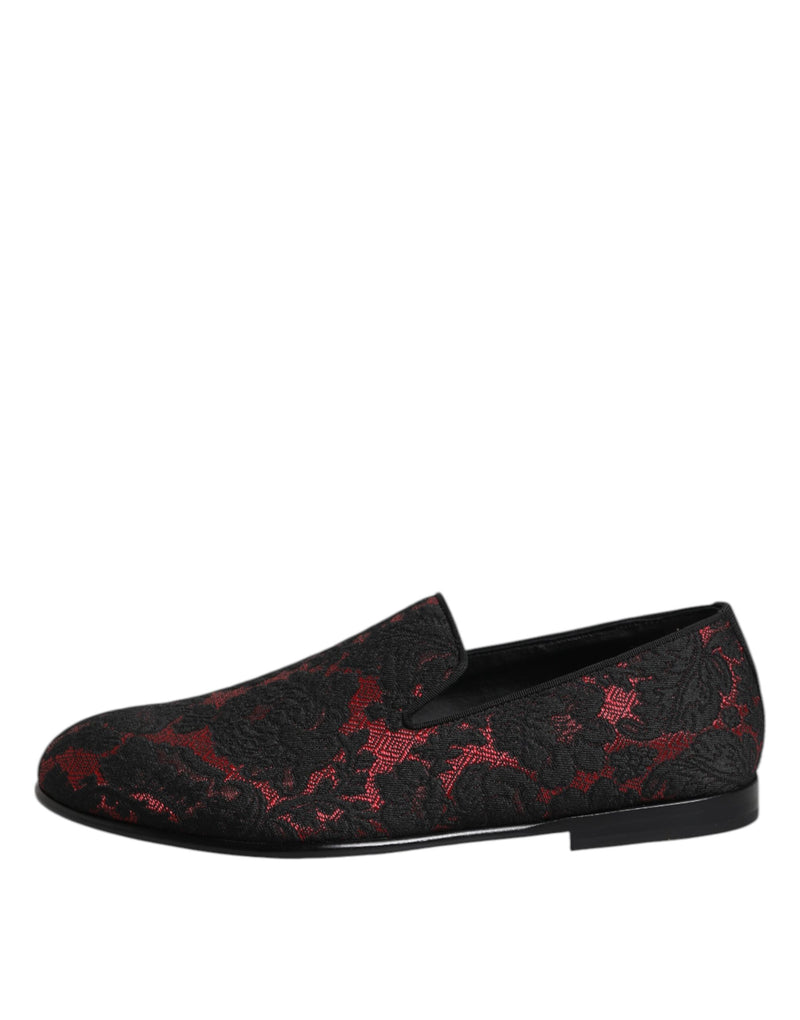 Dolce & Gabbana Red Black Jacquard Slip-On Loafers for Men
