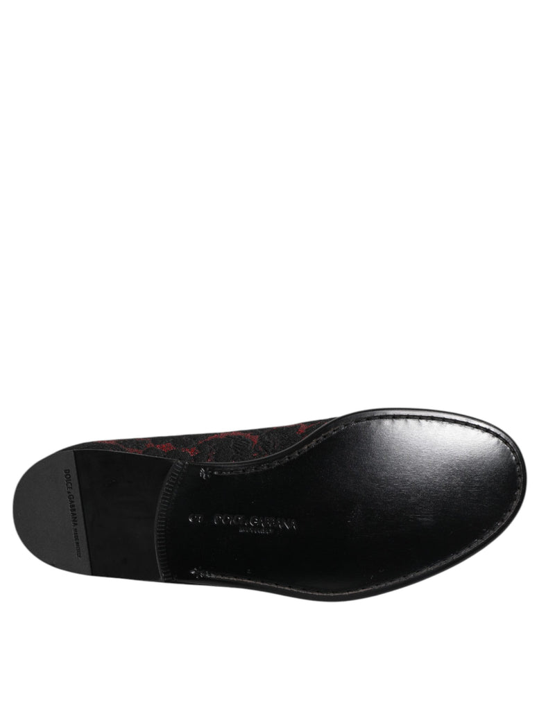 Dolce & Gabbana Red Black Jacquard Slip-On Loafers for Men