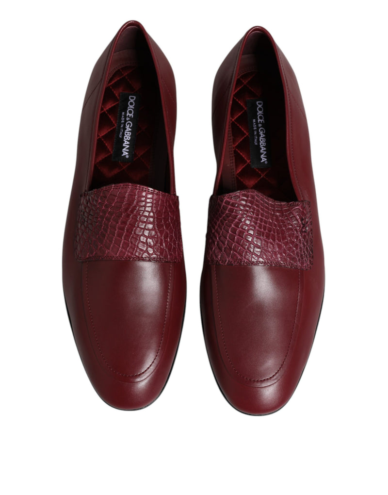 Dolce & Gabbana Burgundy Calfskin Leather Formal Slip-On Shoes