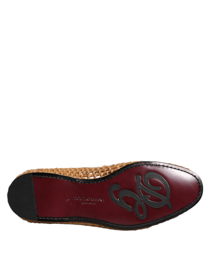 Dolce & Gabbana Brown Woven Raffia Slip-On Loafers