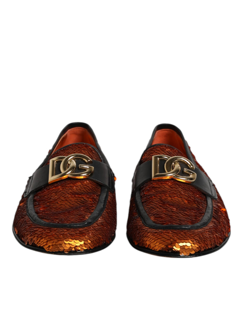 Dolce & Gabbana Orange Sequin Embellished Loafers for Men