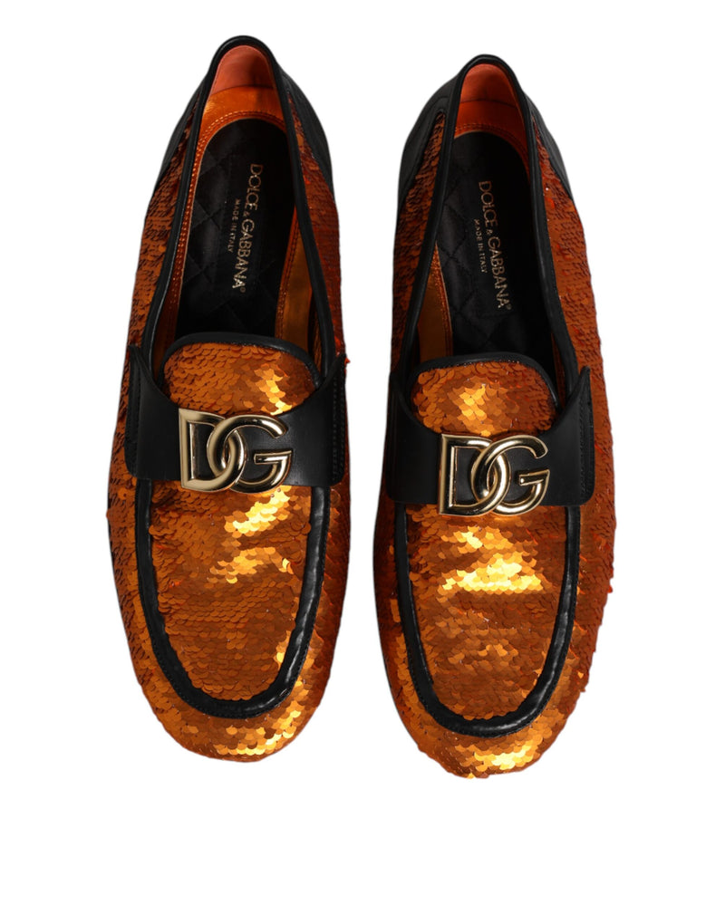 Dolce & Gabbana Orange Sequin Embellished Loafers for Men