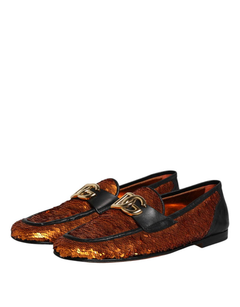 Dolce & Gabbana Orange Sequin Embellished Loafers for Men