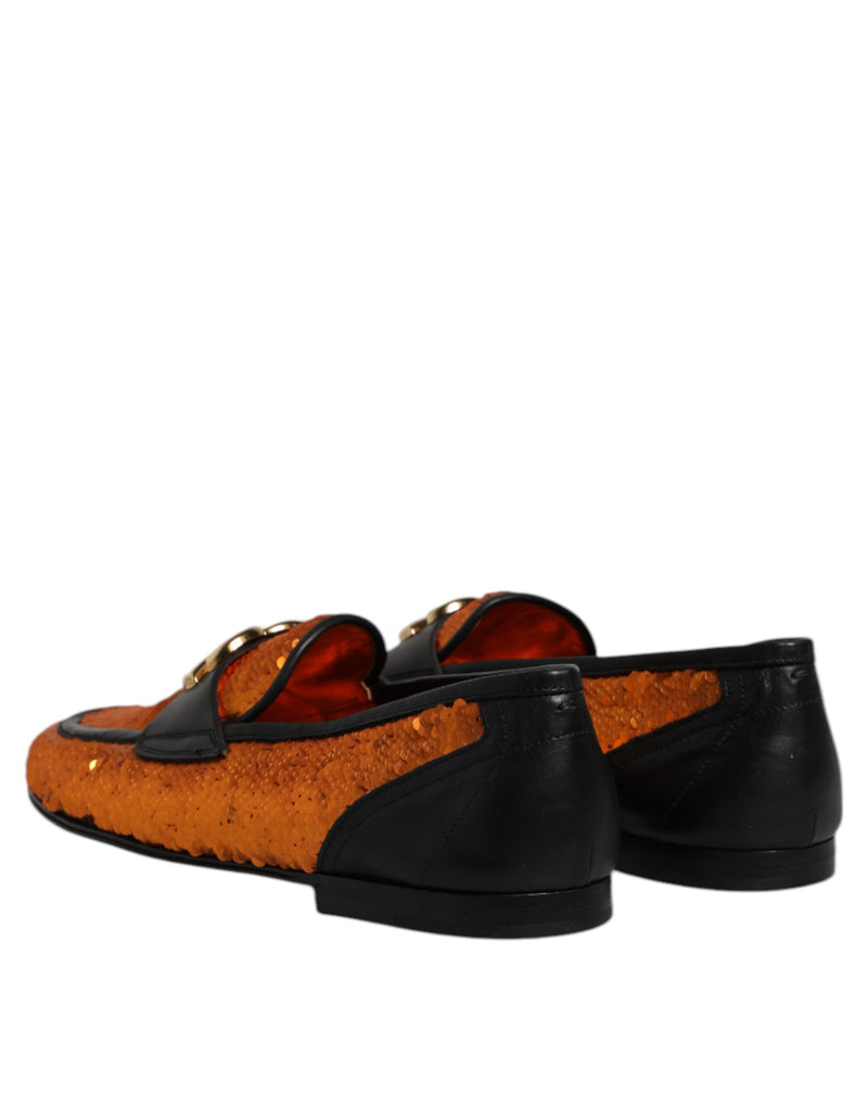 Dolce & Gabbana Orange Sequin Embellished Loafers for Men