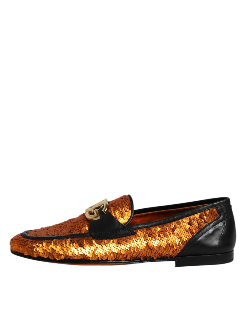 Dolce & Gabbana Orange Sequin Embellished Loafers for Men