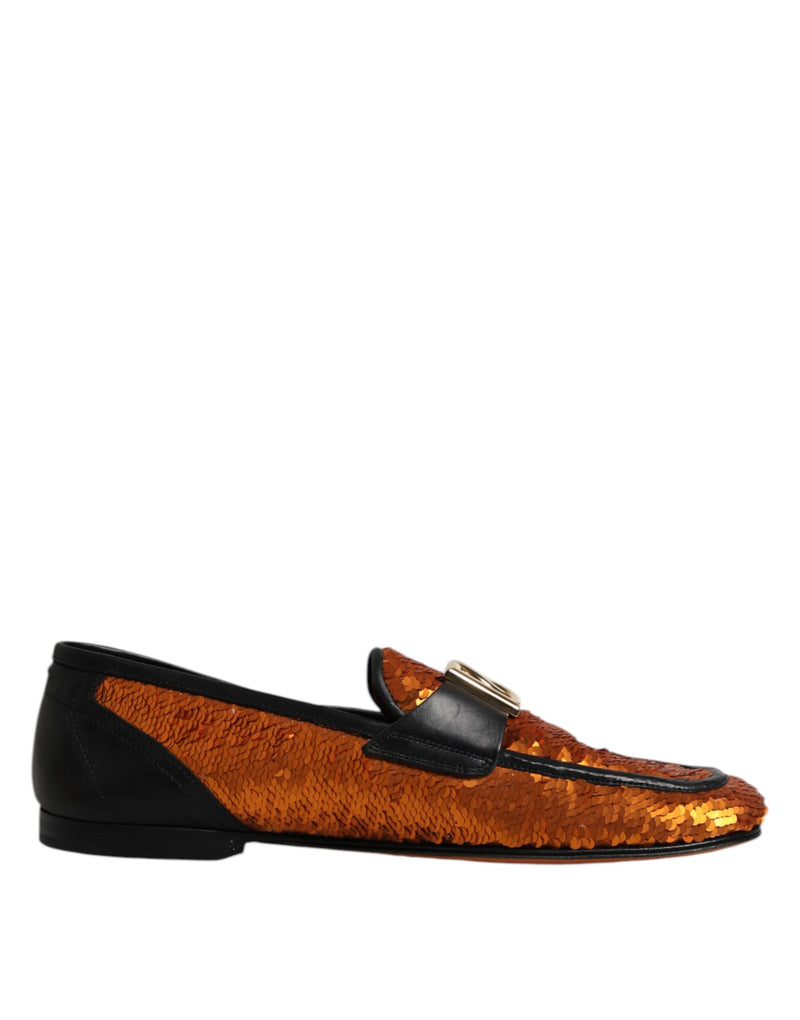 Dolce & Gabbana Orange Sequin Embellished Loafers for Men