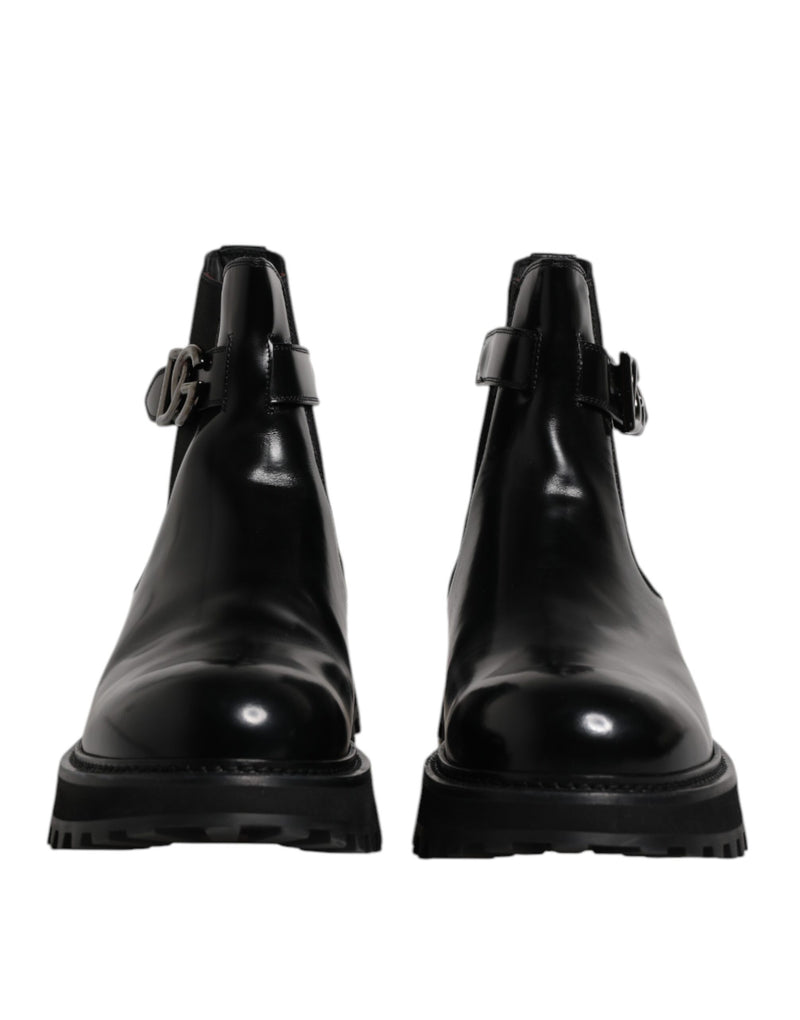 Dolce & Gabbana Black Belted DG Logo Men Chelsea Boots