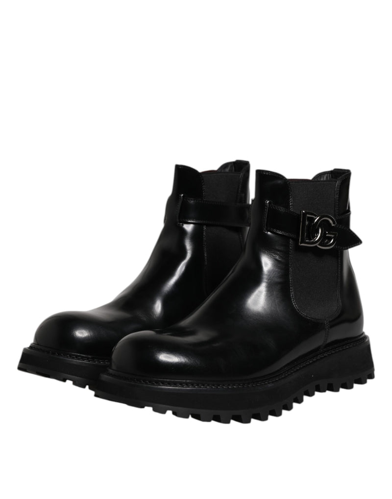 Dolce & Gabbana Black Belted DG Logo Men Chelsea Boots