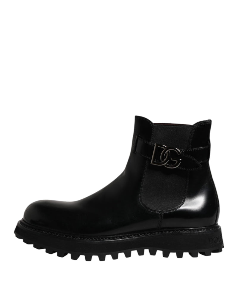 Dolce & Gabbana Black Belted DG Logo Men Chelsea Boots