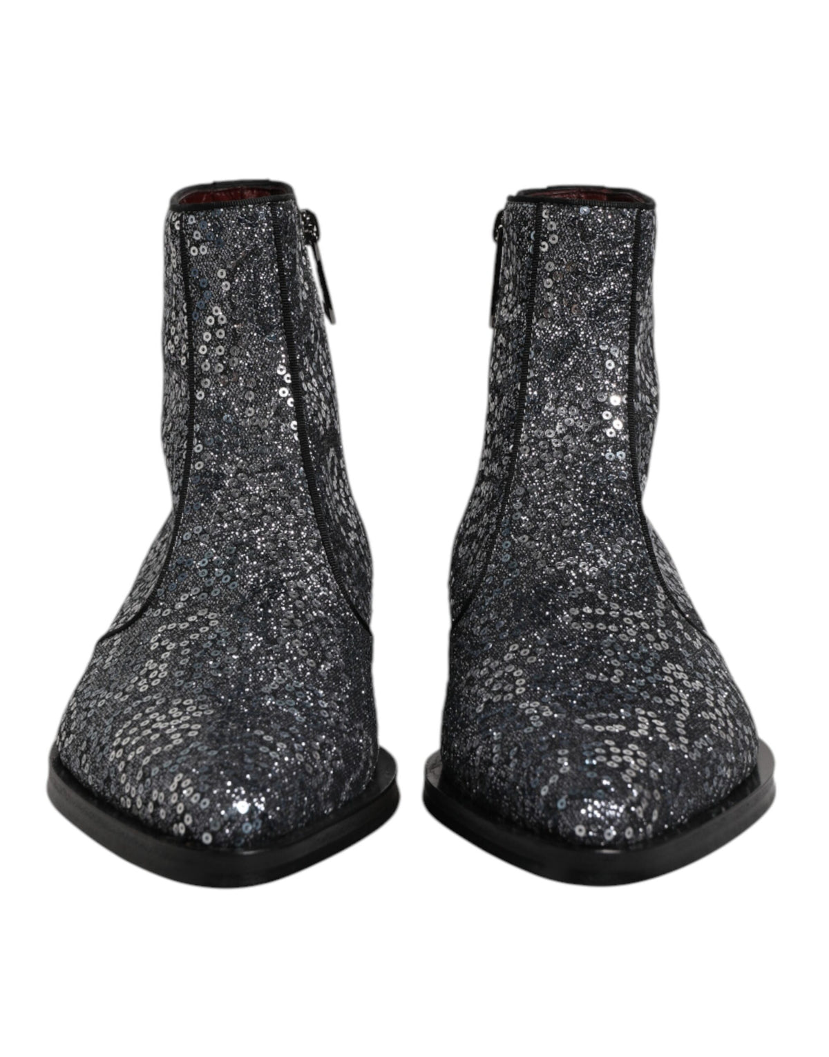 Dolce & Gabbana Dark Gray Cotton Sequined Chelsea Boots