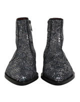 Dolce & Gabbana Dark Gray Cotton Sequined Chelsea Boots