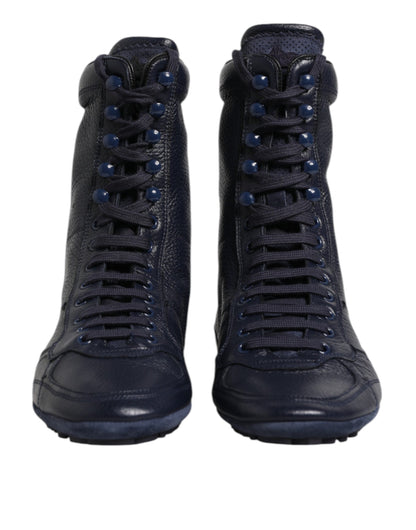 Dolce & Gabbana Dark Blue Leather KING High Top Sneakers Shoes