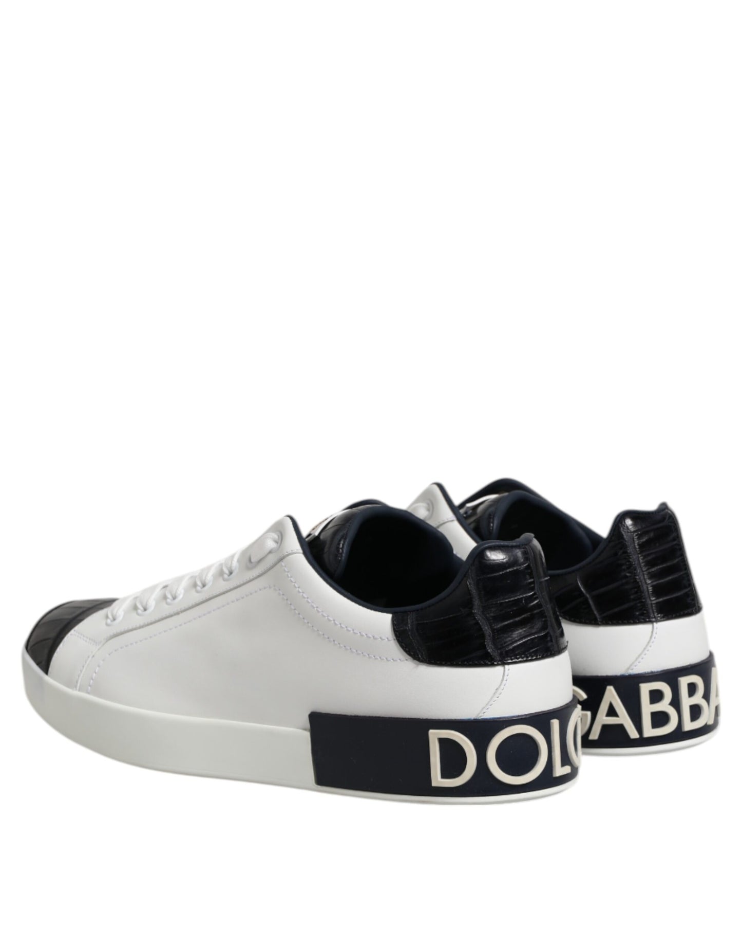 Dolce & Gabbana White Black Leather Portofino Sneaker Shoes