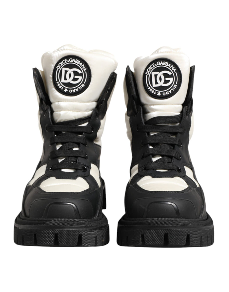 Dolce & Gabbana Black White Padded Lace Up Short Boots