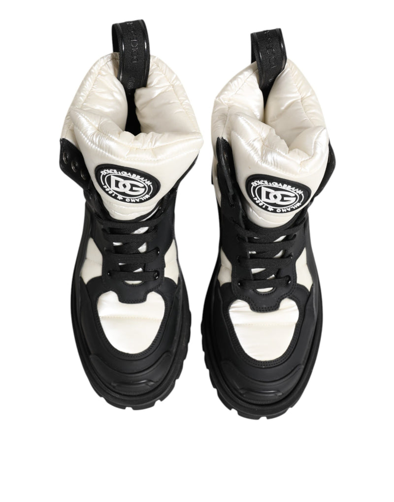Dolce & Gabbana Black White Padded Lace Up Short Boots