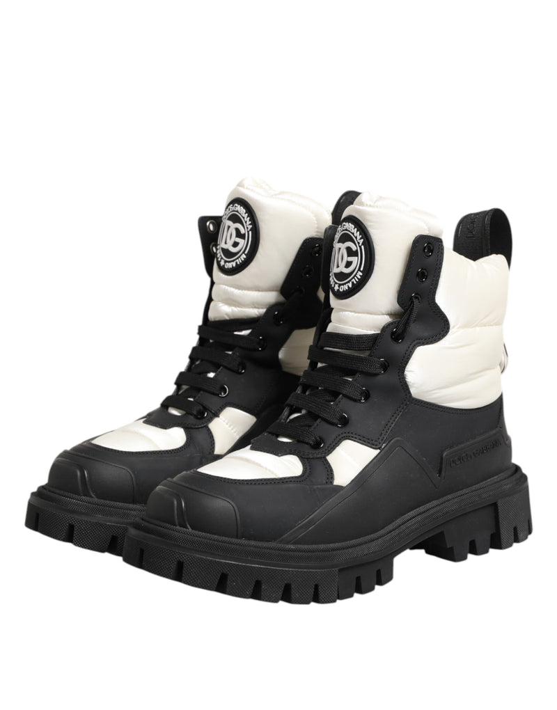 Dolce & Gabbana Black White Padded Lace Up Short Boots